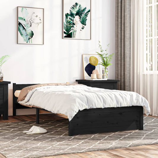 vidaXL Bed Frame Black Solid Wood 90x200 cm