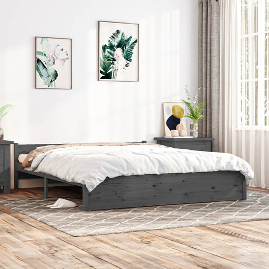 vidaXL Bed Frame Grey Solid Wood 180x200 cm Super King Size