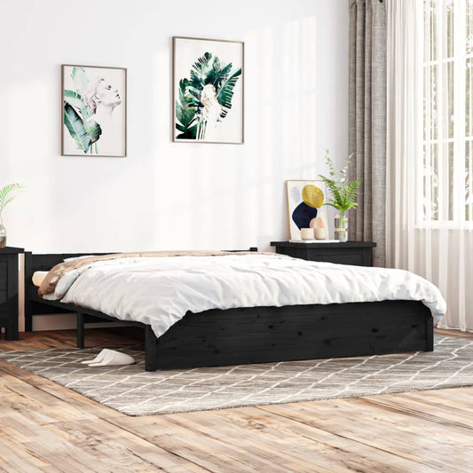 vidaXL Bed Frame Black Solid Wood 180x200 cm Super King Size
