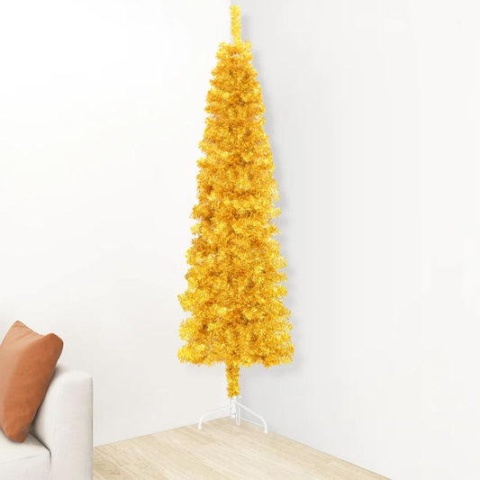 vidaXL Slim Artificial Half Christmas Tree with Stand Gold 150 cm