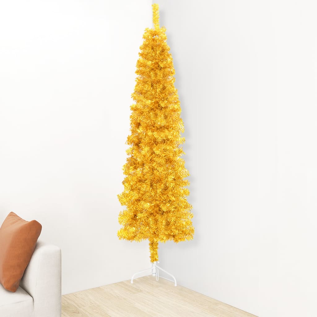 vidaXL Slim Artificial Half Christmas Tree with Stand Gold 210 cm