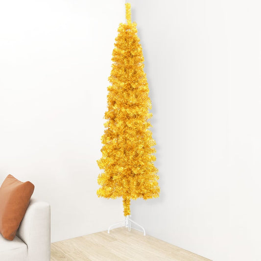 vidaXL Slim Artificial Half Christmas Tree with Stand Gold 210 cm
