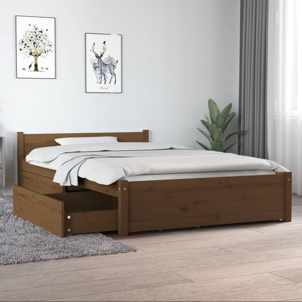 vidaXL Bed Frame with Drawers Honey Brown 120x190 cm Small Double