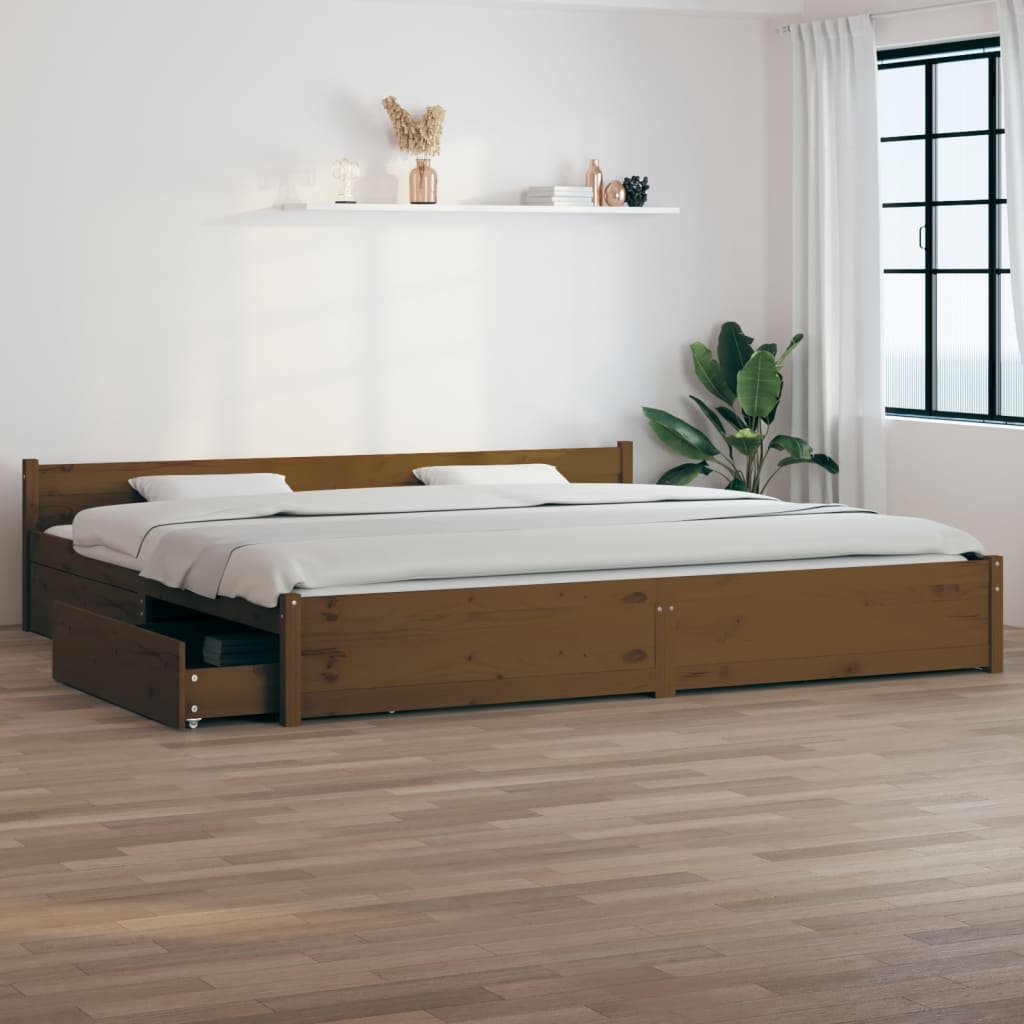 vidaXL Bed Frame with Drawers Honey Brown 180x200 cm Super King Size