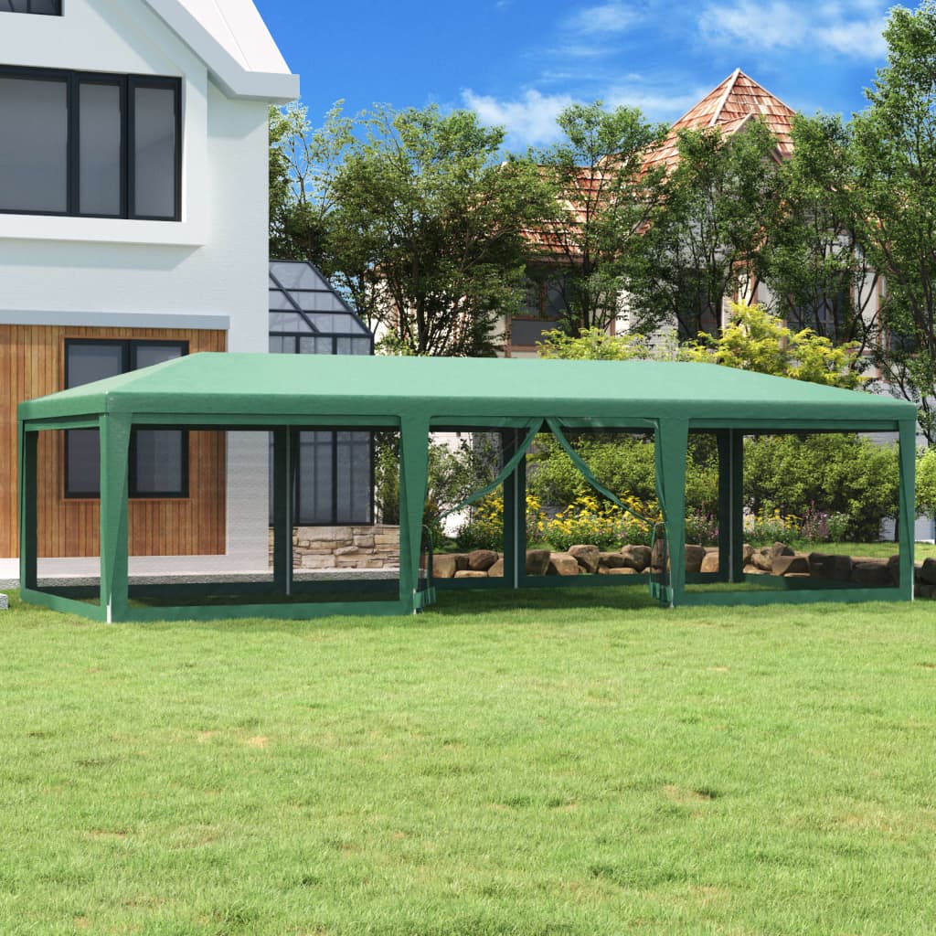 vidaXL Party Tent with 8 Mesh Sidewalls Green 9x4 m HDPE