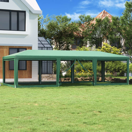 vidaXL Party Tent with 8 Mesh Sidewalls Green 9x4 m HDPE