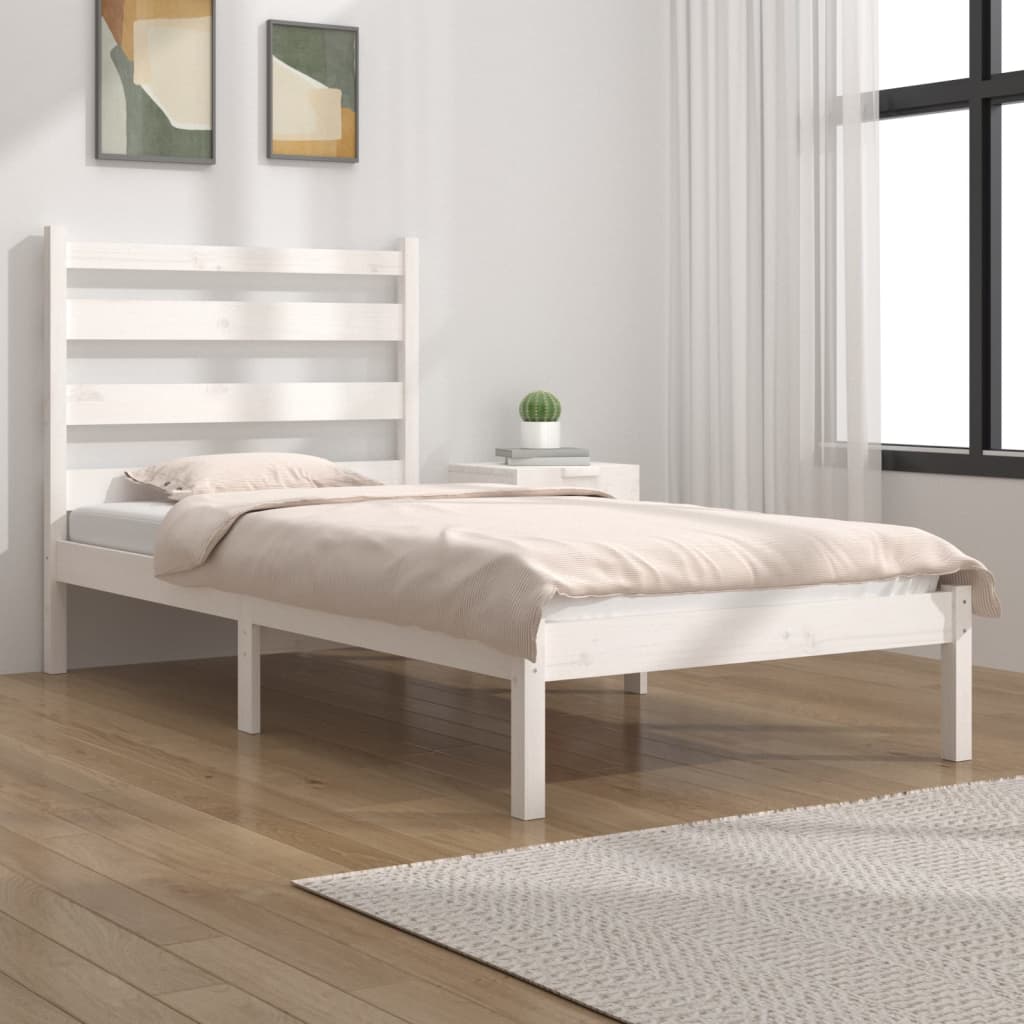 vidaXL Bed Frame White Solid Wood Pine 75x190 cm Small Single