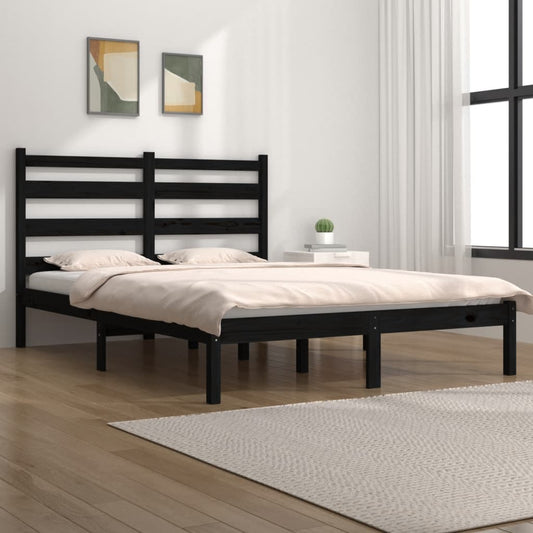 vidaXL Bed Frame Black Solid Wood Pine 135x190 cm Double
