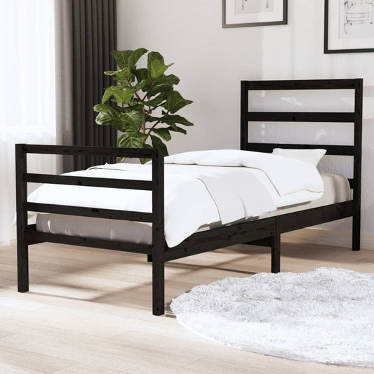 vidaXL Bed Frame Black Solid Wood Pine 90x190 cm Single