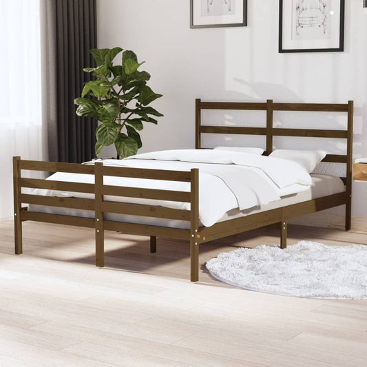 vidaXL Bed Frame Honey Brown Solid Wood Pine 120x190 cm Small Double