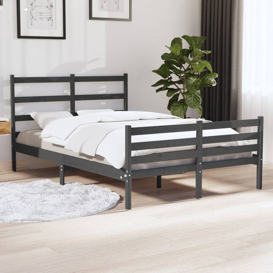 vidaXL Bed Frame Grey Solid Wood Pine 150x200 cm King Size