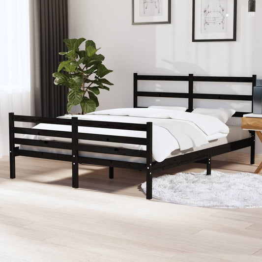 vidaXL Bed Frame Black Solid Wood Pine 150x200 cm King Size