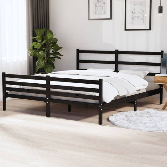 vidaXL Bed Frame Black Solid Wood Pine 180x200 cm Super King Size