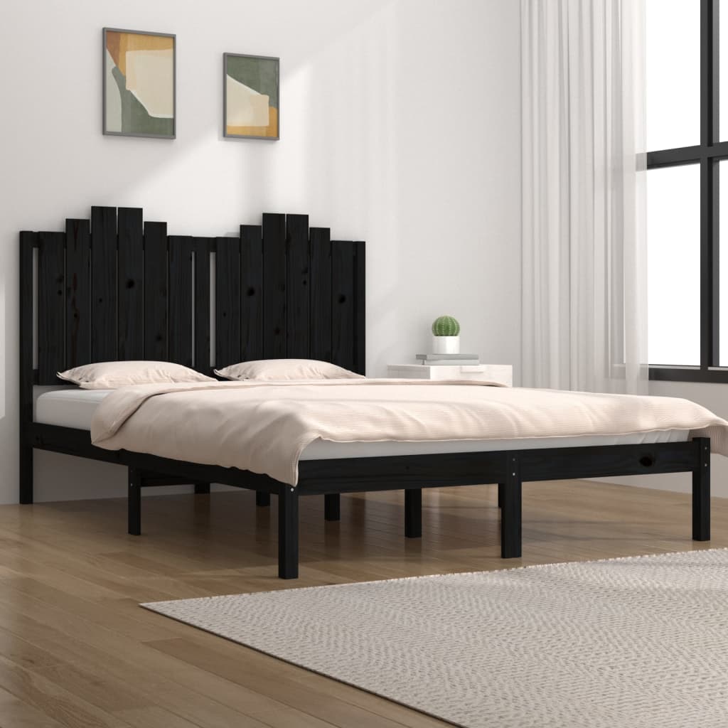 vidaXL Bed Frame Black Solid Wood Pine 140x190 cm