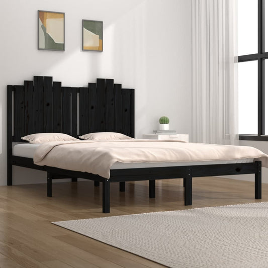 vidaXL Bed Frame Black Solid Wood Pine 140x190 cm