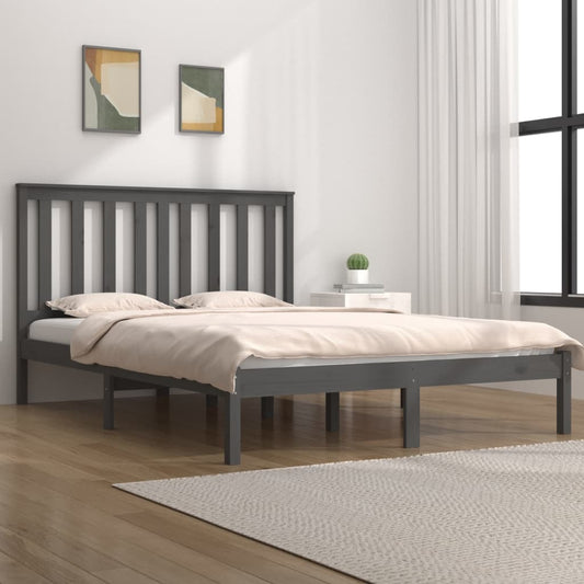 vidaXL Bed Frame Grey Solid Wood Pine 120x190 cm Small Double