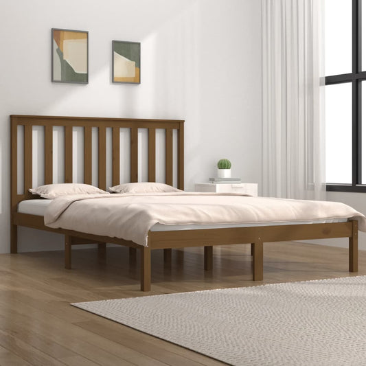 vidaXL Bed Frame Honey Brown Solid Wood Pine 140x190 cm