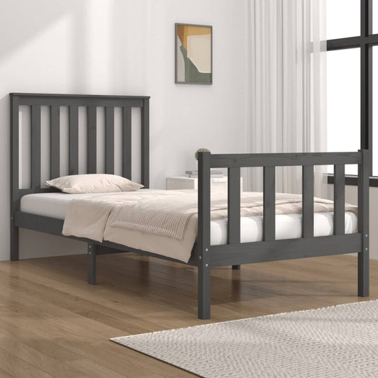 vidaXL Bed Frame Grey Solid Wood Pine 75x190 cm Small Single