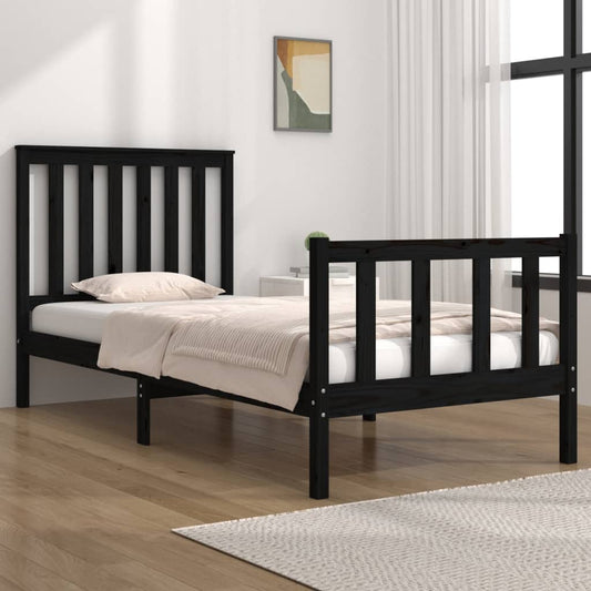 vidaXL Bed Frame Black Solid Wood Pine 75x190 cm Small Single