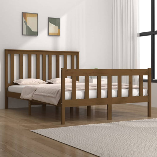 vidaXL Bed Frame Honey Brown Solid Wood Pine 120x190 cm Small Double