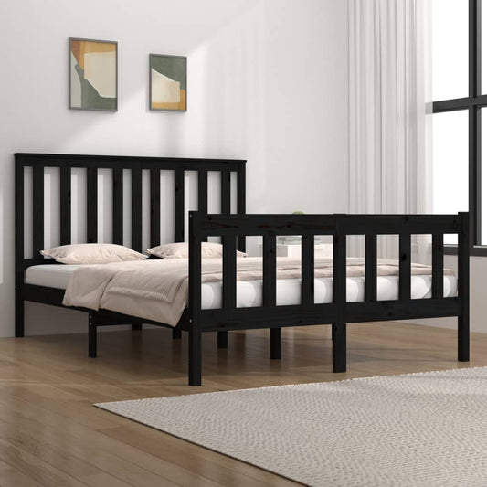vidaXL Bed Frame Black Solid Wood Pine 135x190 cm Double