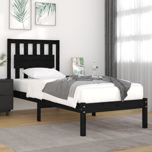 vidaXL Bed Frame Black Solid Wood Pine 90x190 cm Single