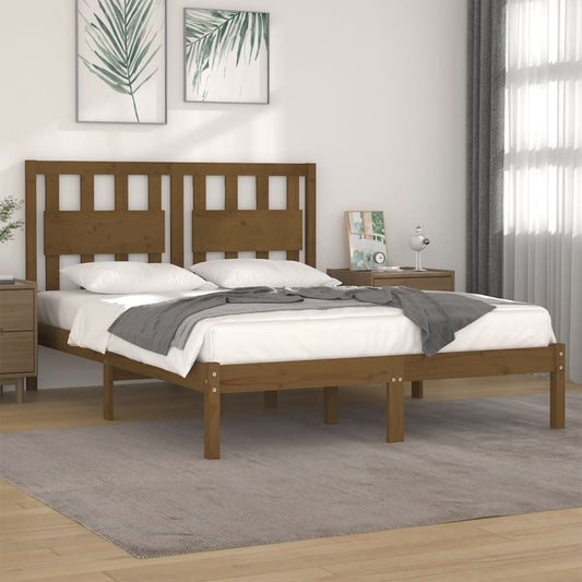 vidaXL Bed Frame Honey Brown Solid Wood Pine 140x190 cm