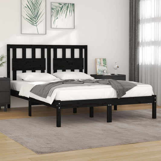vidaXL Bed Frame Black Solid Wood Pine 150x200 cm King Size