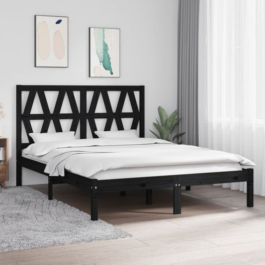 vidaXL Bed Frame Black Solid Wood Pine 140x190 cm