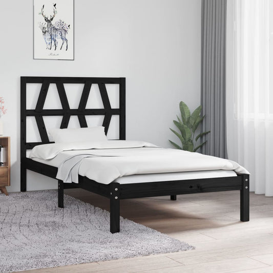 vidaXL Bed Frame Black Solid Wood Pine 100x200 cm