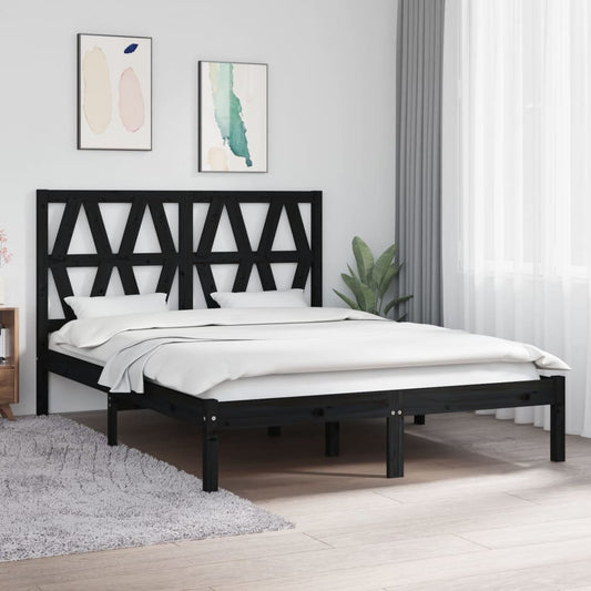 vidaXL Bed Frame Black Solid Wood Pine 150x200 cm King Size