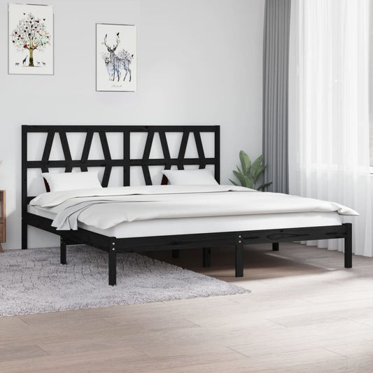 vidaXL Bed Frame Black Solid Wood Pine 180x200 cm Super King Size