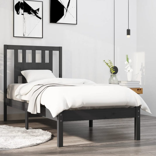 vidaXL Bed Frame Grey Solid Wood 90x190 cm Single