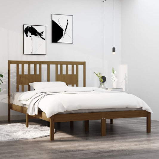 vidaXL Bed Frame Honey Brown Solid Wood 135x190 cm Double