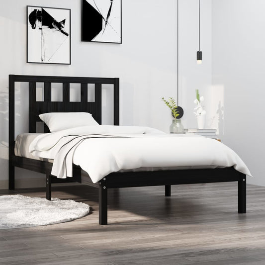 vidaXL Bed Frame Black Solid Wood Pine 100x200 cm
