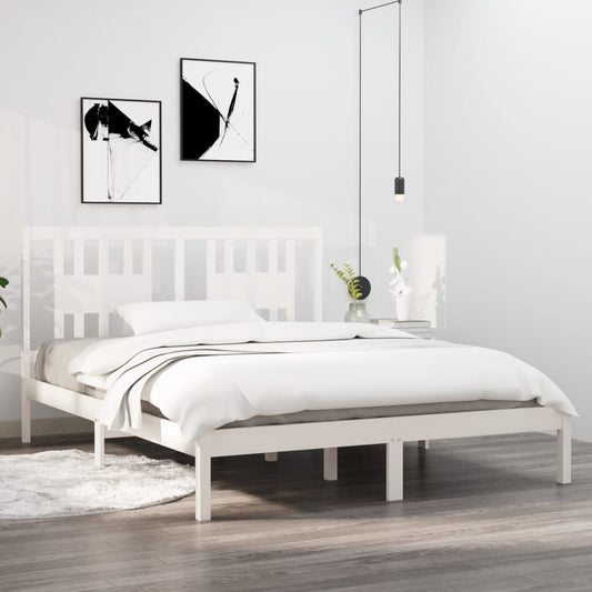 vidaXL Bed Frame White Solid Wood 150x200 cm King Size