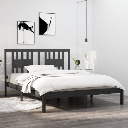 vidaXL Bed Frame Grey Solid Wood 150x200 cm King Size