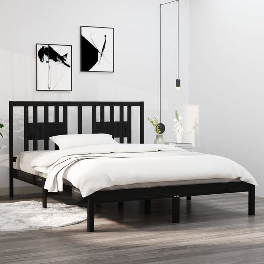 vidaXL Bed Frame Black Solid Wood 150x200 cm King Size
