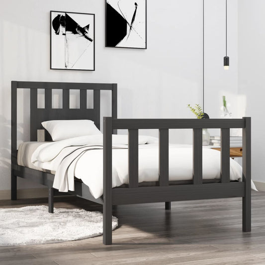 vidaXL Bed Frame Grey Solid Wood 90x190 cm Single