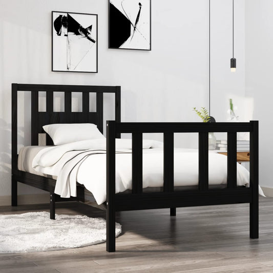 vidaXL Bed Frame Black Solid Wood 90x190 cm Single