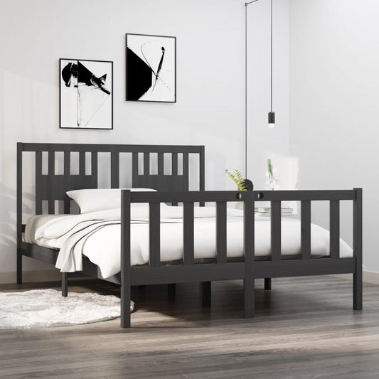 vidaXL Bed Frame Grey Solid Wood 120x190 cm Small Double