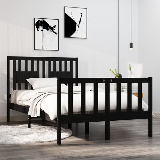 vidaXL Bed Frame Black Solid Wood 120x190 cm Small Double