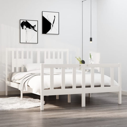 vidaXL Bed Frame White Solid Wood 140x190 cm