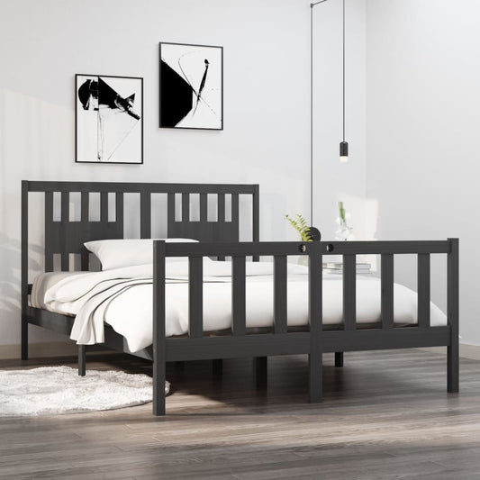 vidaXL Bed Frame Grey Solid Wood 140x190 cm