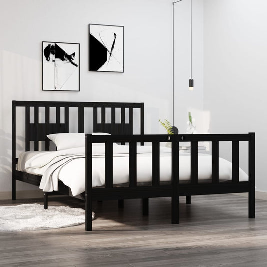 vidaXL Bed Frame Black Solid Wood 140x190 cm