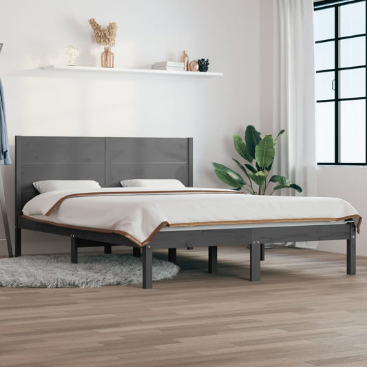 vidaXL Bed Frame Grey Solid Wood 120x190 cm Small Double