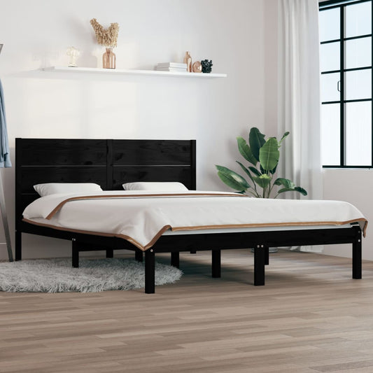 vidaXL Bed Frame Black Solid Wood 120x190 cm Small Double