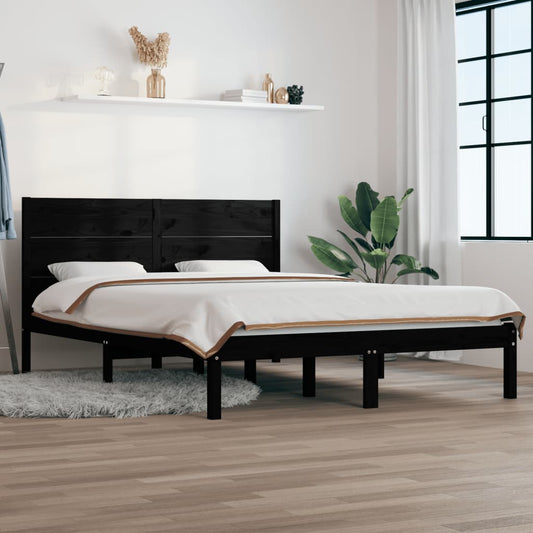 vidaXL Bed Frame Black Solid Wood Pine 140x190 cm