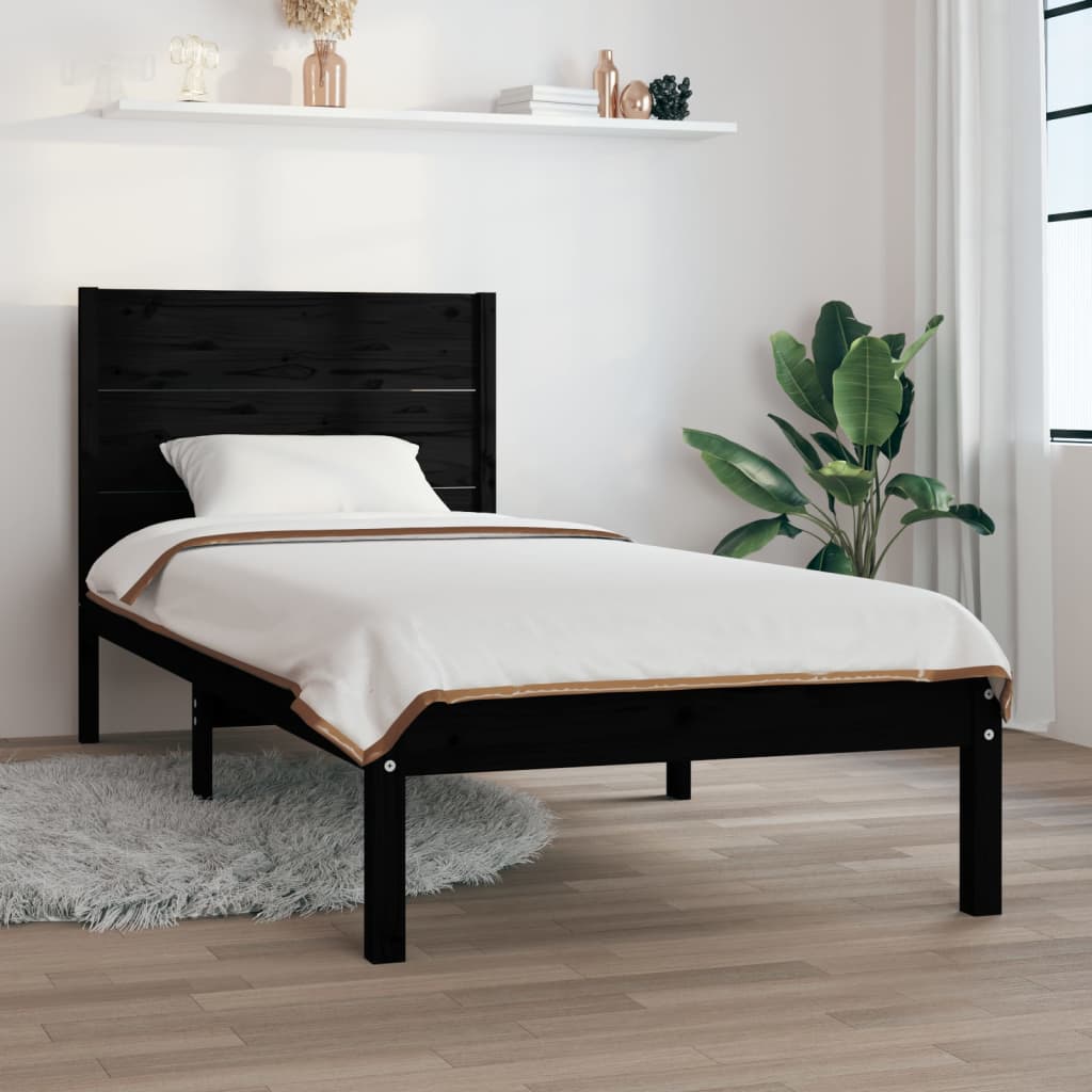 vidaXL Bed Frame Black Solid Wood Pine 90x200 cm