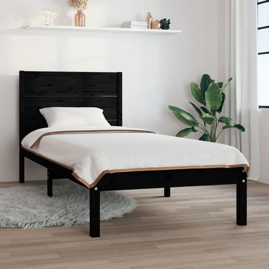 vidaXL Bed Frame Black Solid Wood Pine 90x200 cm